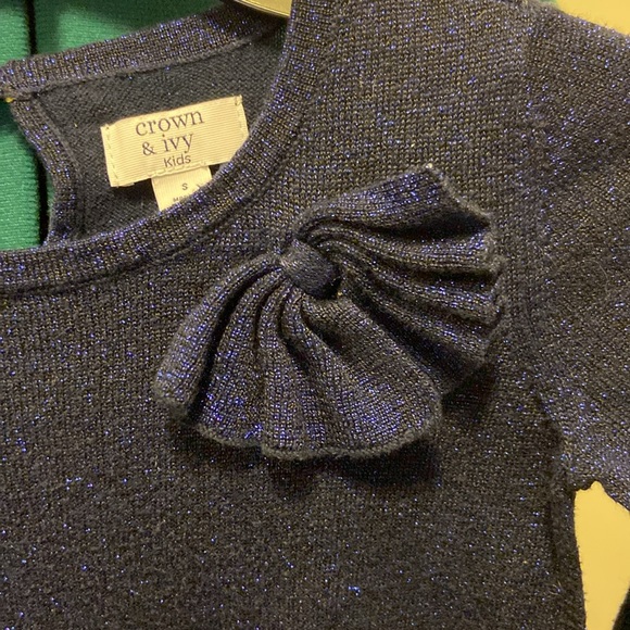 Crown & Ivy Kids Sparkling Blue Dress w/Bow & Leg no Sleeves Sm - Picture 2 of 6